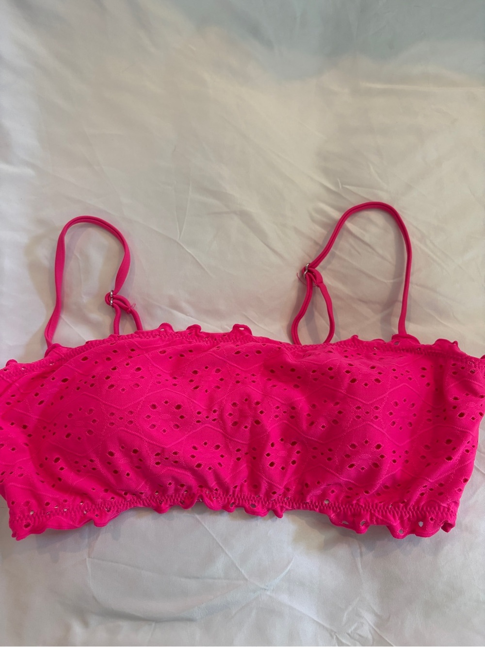 No Boundaries Hot Pink Eyelet Crop Bikini Top